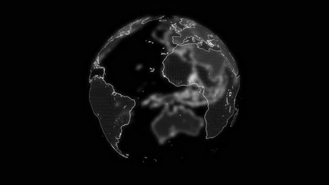 Rotating transparent Earth planet globe in grey shades illuminating in dark Stock Footage 132835743