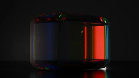 Rotating transparent prism displaying light refraction. 3D rendering Stock Footage 288981644