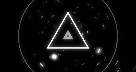 Rotating triangular shape and glowing particles animation on black background Stock Footage 305134194