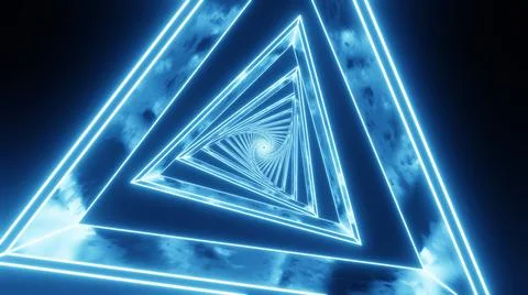 Rotating triangular tunnel with neon lines. Triangular tunnel with neon lines Illustrazione stock