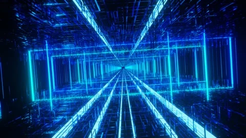 Rotating tunnel with a rectangular shape and a blue hue. Stock Footage 271122398