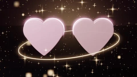 Rotating two pink 3D hearts splitting above golden ring as camera shifts, Stock Footage 340406506