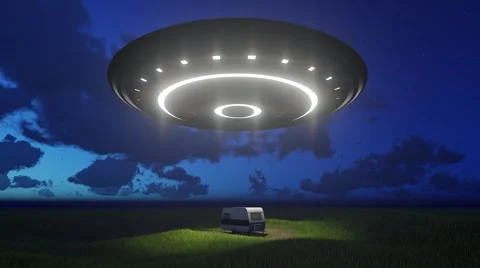 Rotating UFO over trailer Stock Footage 68630840