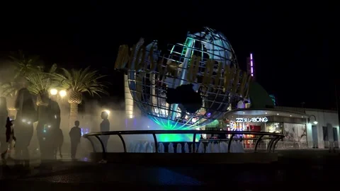Rotating Universal Studios Hollywood Globe Sign at CityWalk by night. Timelapse. Stock Footage 149814243