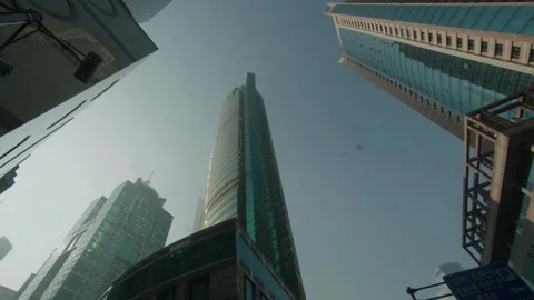 Rotating upside-down shot of Shanghai urban buildings Stock Footage 183769989
