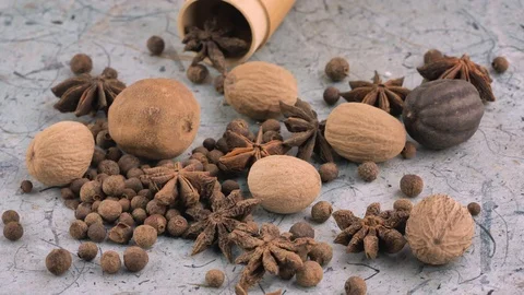 Rotating Various Arabian Spices . Assortment of Seasonings, condiments. Stock Footage 114138278