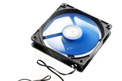 Rotating vector computer fan with blue blades Foto stock