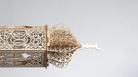 Rotating video of ornament mosque shape on white background for Ramadan Stock Footage 296150593