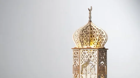 Rotating video of ornament mosque shape on white background for Ramadan Stock Footage 296150692