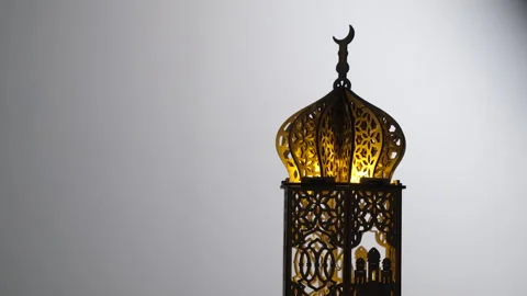 Rotating video of ornament mosque shape on white background for Ramadan Stock Footage 296150770