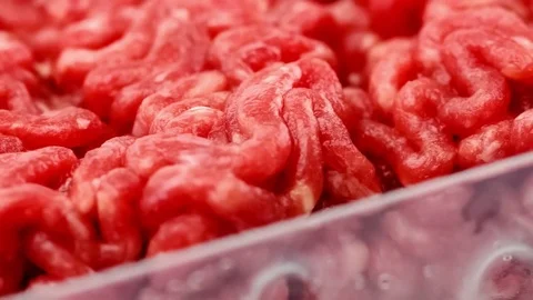 Rotating video shot of closeup raw minced beef Stock Footage 83233938
