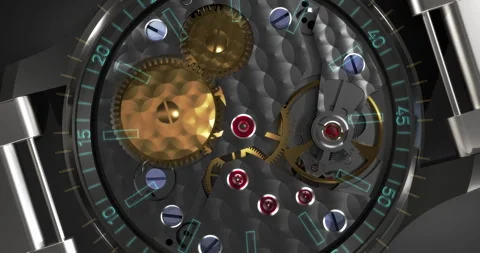 Rotating View of An Automatic Swiss Watch’s Internal Movement. Stock Footage 296324564