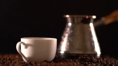 Rotating view of a cup, coffee beans and pot Stock Footage 94462274