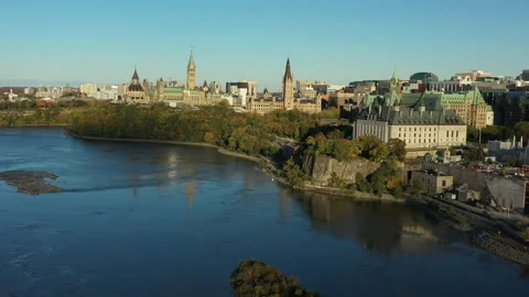 Rotating view of downtown ottawa over the river Stock Footage 140817733