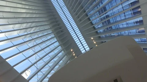 Rotating view of the roof structure of Oculus in New York City Stock Footage 96558718