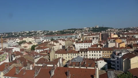 Rotating view of rooftops from above, Lyon city France Stock Footage 111942242