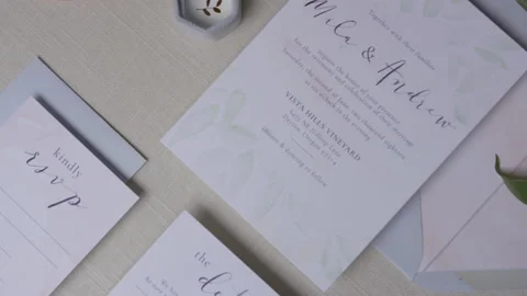 Rotating View of a Wedding RSVP and Program Stock Footage 208751128