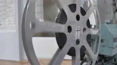 Film reel in a vintage wooden box, Stock Video