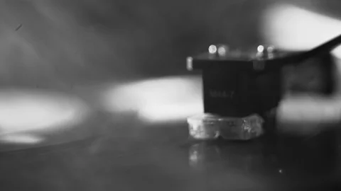 Rotating vinyl, Dj Setup, mixer, turntable, needle, black&amp;white 9 Stock Footage 103180072