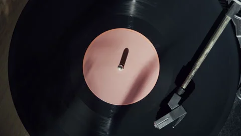 Rotating Vinyl Record on Turntable Stock Footage 345394092