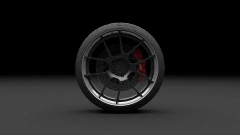 Rotating wheel on dark background. 3D Rendering Stock Illustration