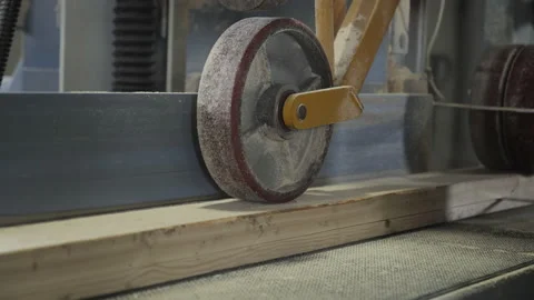 Rotating Wheel Processing Wooden Boards At Industrial Lumber Production Factory Stock Footage 170392270