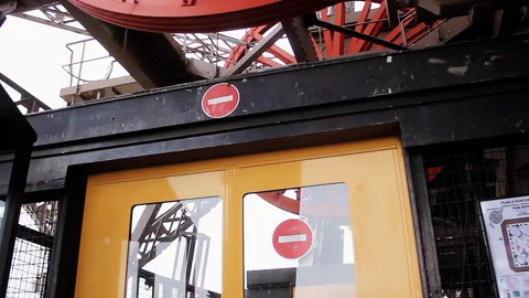 Rotating Wheels of the Elevator in the Eiffel Tower, Paris, France - 4K Video stock 286149405