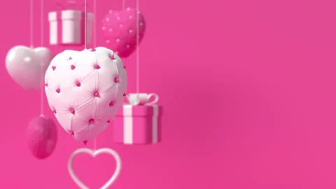 Rotating white 3d hearts decorated spikes. Stock Footage 223648480