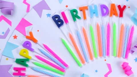 Rotating white background with candies, balloons and tubes for birthday or party Stock Footage 204146991
