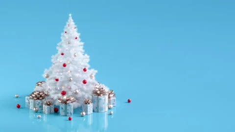 Rotating white Christmas tree with lights and gift boxes Stock-Footage 136597856