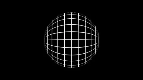Rotating white grid sphere wireframe animation loop on black background. Mi.. Video stock 340919486