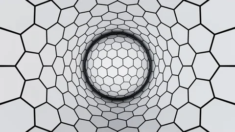 Rotating white hexagonal ball in tunnel optical illusion loop background Stock Footage 234874228