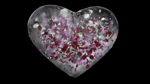 Rotating White Ice Glass Heart with snowflakes, colorful petals Alpha Matte Loop Stock Footage 82215854