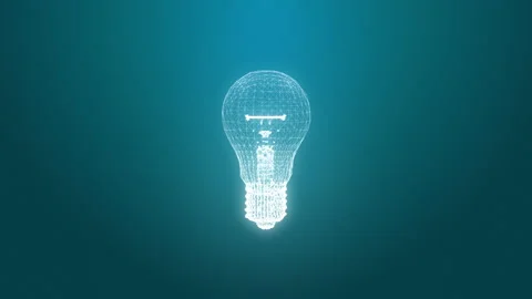 Rotating white light bulb model with plexus effect, geometrical lines with dots Stock Footage 236584672