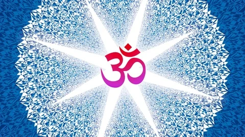 Rotating white mandala with a red Aum (Ohm) sign on an ornamental circular 스톡 동영상 105517143