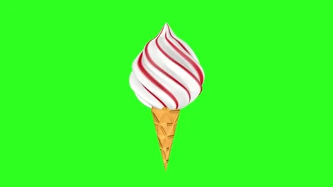 Rotating white red ice cream with waffle cone on a green screen. Stock Footage 244706096