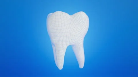 Rotating white tooth with blue lattice. Dental science technology animation Stock Footage 339337705