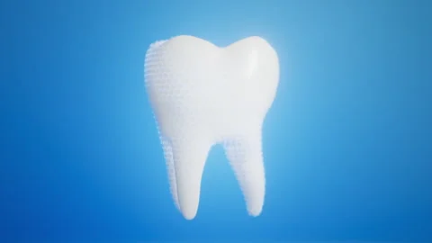 Rotating white tooth, covered with hexagonal protective lattice. Dental Stock Footage 339071265