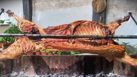 Rotating Whole Roasted Lamb Stock Footage 308227682