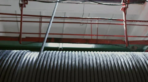 Rotating winch drum with metal rope Stock Footage 67600226