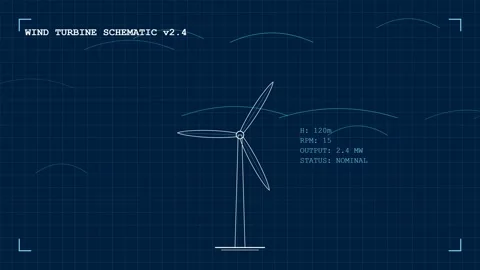 Rotating Wind Turbine Technical Blueprint Schematic v2 Stock Footage 333259693