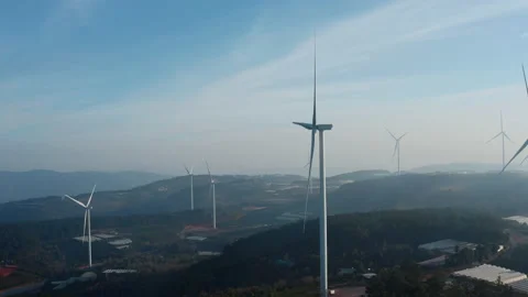 Rotating Wind Turbines Generating Clean Energy Stock Footage 237216113