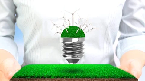 Rotating wind turbines grass bulb, turf tile. 3D rendering. animation. 库存影片 108226061