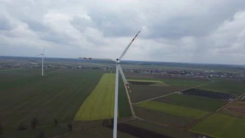 Rotating windmill from the drone point of view Stock Footage 237186572