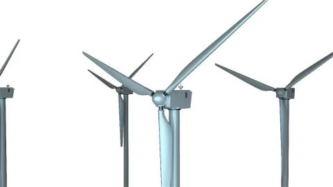 Rotating windmills in space, 3d render background, computer generating for Stock Illustration