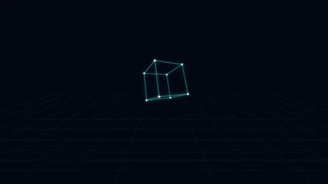 Rotating wireframe cube animation in 4K stock video 動画素材 344740413