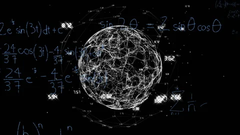 Rotating wireframe globe with mathematical equations and formulas animation Stock Footage 304406481