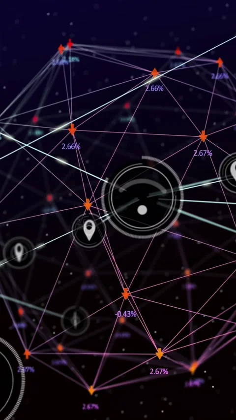Rotating wireframe globe showing pulsing HUD rings in starfield, highlighting Stock Footage 331168712