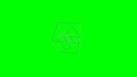 A rotating wireframe tesseract model isolated on a bright green background Stock Footage 340266359