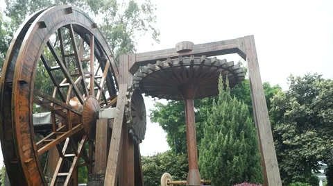 In the rotating wooden windmill, the windmill is huge Stock Footage 47793420